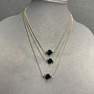 Triple Chain Necklace 17 In Faceted Black Faceted Bead Silver